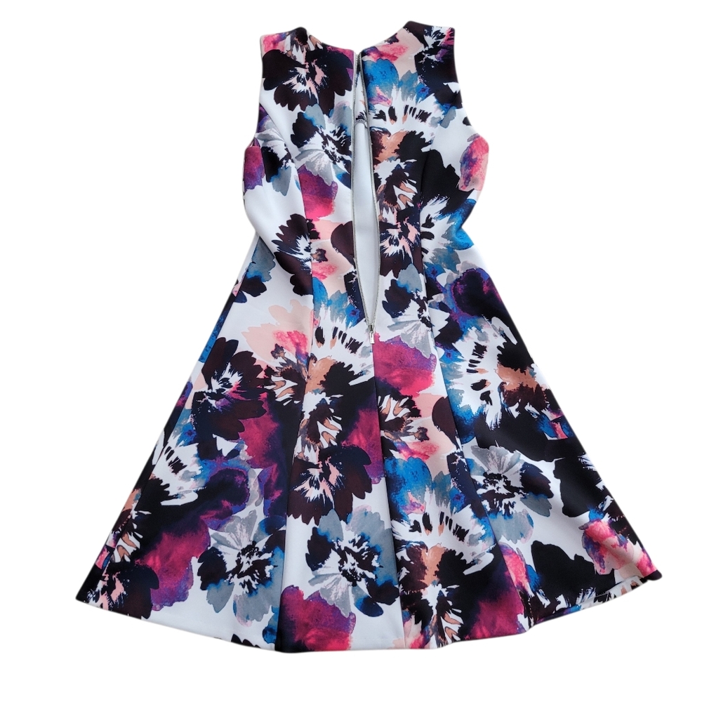 Like New DKNY Floral Fit & Flare Dress Blue and Pink Size 2 - Picture 4 of 10
